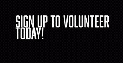 A Sign That Says Sign Up To Volunteer Today On A Black Background GIF
