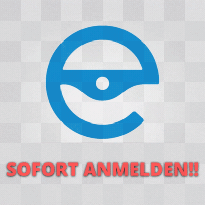 A Sign That Says Sofort Anmelden With A Blue E In The Middle GIF