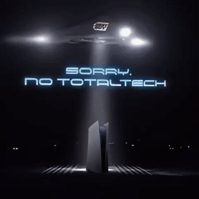 A Sign That Says " Sorry No Totaltech " Is Lit Up In The Dark GIF