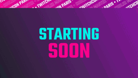 A Sign That Says Starting Soon In Pink And Blue GIF