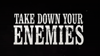 A Sign That Says Take Down Your Enemies On A Pink Background GIF