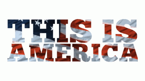 A Sign That Says This Is America With An American Flag In The Background GIF
