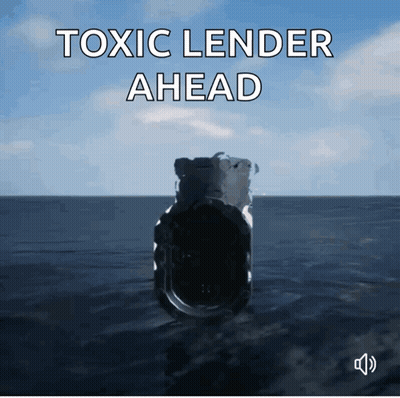 A Sign That Says Toxic Lender Ahead With A Sound Effect GIF