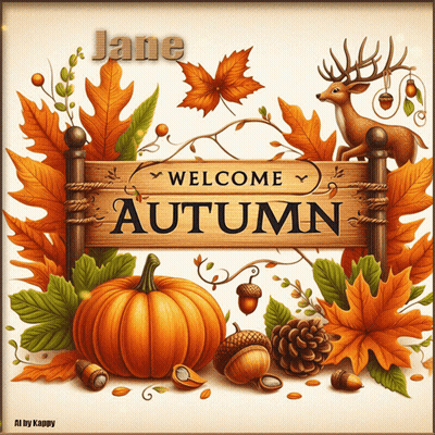 A Sign That Says Welcome Autumn Is Surrounded By Pumpkins And Leaves GIF