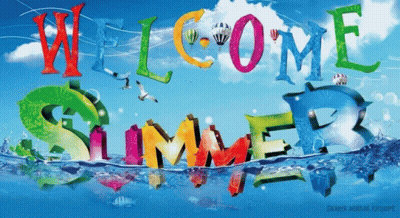 A Sign That Says Welcome Summer With Dolphins In The Water GIF