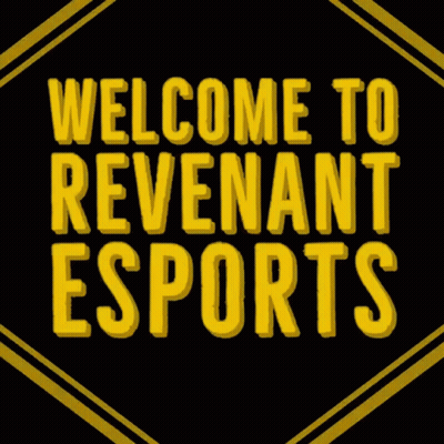 A Sign That Says Welcome To Revenant Esports In Yellow Letters GIF