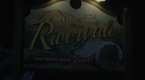 A Sign That Says " Welcome To Rivervale " On It GIF