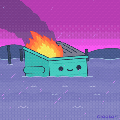A Sign That Says " What Is Even Happening " Next To A Dumpster GIF