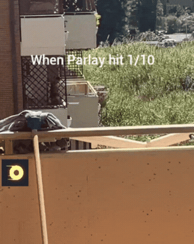 A Sign That Says When Parlay Hit 1/10 Is On A Balcony GIF