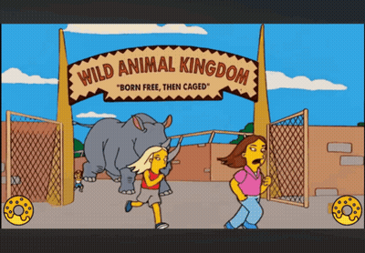 A Sign That Says Wild Animal Kingdom With A Rhino Behind It GIF