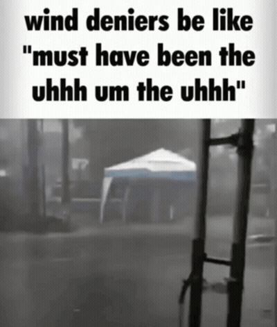A Sign That Says Wind Deniers Be Like Must Have Been The Uhhhh Um The Uhhhh GIF