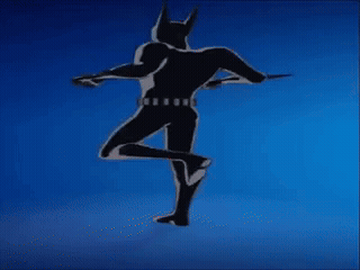 A Silhouette Of A Batman Holding A Gun On A Blue Background . GIF
