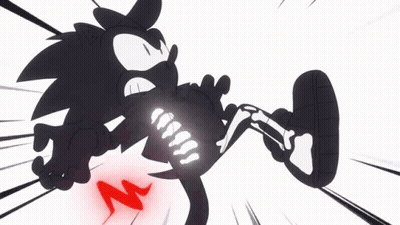 A Silhouette Of A Cartoon Character With A Red Lightning Bolt GIF