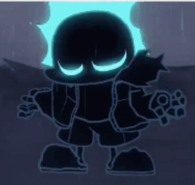 A Silhouette Of A Cartoon Character With Glowing Eyes And A Blue Head . GIF