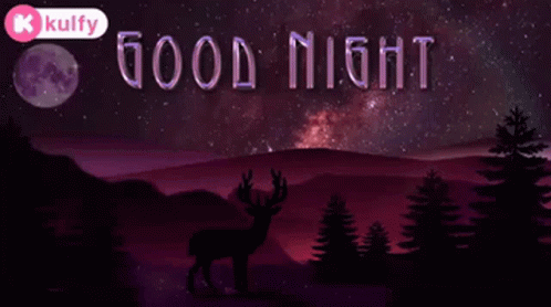 A Silhouette Of A Deer Standing In A Forest With The Words Good Night Written Above It GIF