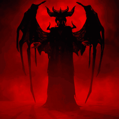 A Silhouette Of A Demon With Horns And Wings GIF