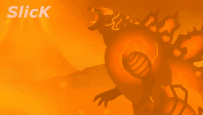 A Silhouette Of A Dinosaur Shooting A Light Beam With The Word Slick Behind It GIF