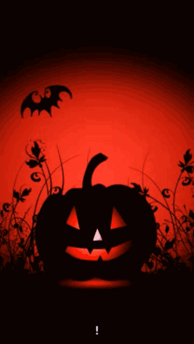 A Silhouette Of A Halloween Pumpkin With Bats Flying Around GIF