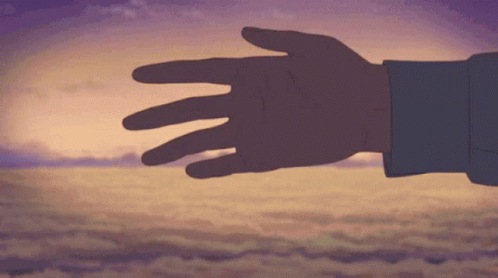 A Silhouette Of A Hand Reaching Out Towards A Cloudy Sky GIF