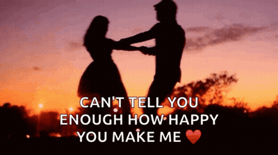 A Silhouette Of A Man And A Woman Dancing At Sunset With The Words Can 'T Tell You GIF