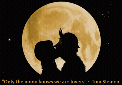 A Silhouette Of A Man And A Woman In Front Of A Full Moon GIF