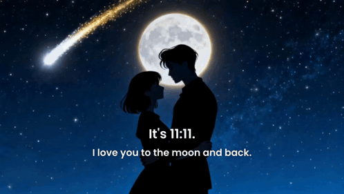 A Silhouette Of A Man And A Woman Standing In Front Of A Full Moon GIF