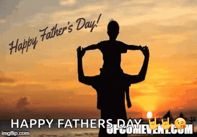 A Silhouette Of A Man Carrying A Child On His Shoulders With The Words Happy Father 'S Day . GIF