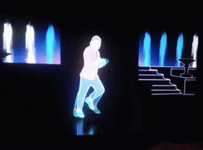 A Silhouette Of A Man Dancing In Front Of A Fountain GIF