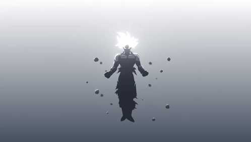 A Silhouette Of A Man Flying Through The Air With A White Background . GIF