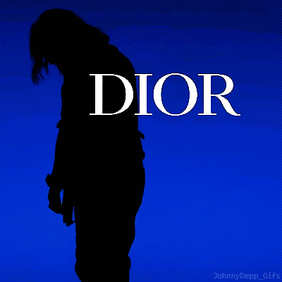 A Silhouette Of A Man Holding A Guitar With The Word Dior On The Bottom GIF