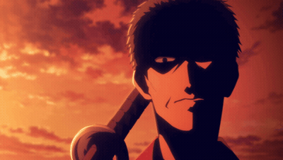A Silhouette Of A Man Holding A Sword Against A Cloudy Sky GIF
