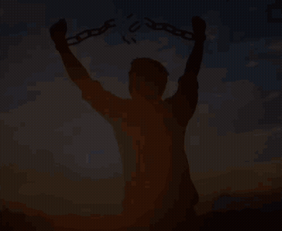 A Silhouette Of A Man Holding Chains In His Hands At Sunset . GIF