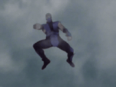 A Silhouette Of A Man In A Blue Suit Is Jumping In The Air GIF