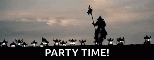 A Silhouette Of A Man Riding A Horse With The Words Party Time Above Him GIF