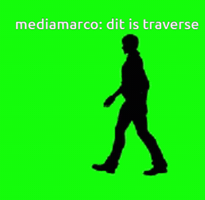 A Silhouette Of A Man Walking On A Green Screen With The Words Mediamarco Dit Is Traverse Above Him GIF