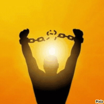 A Silhouette Of A Man With Chains Around His Hands GIF