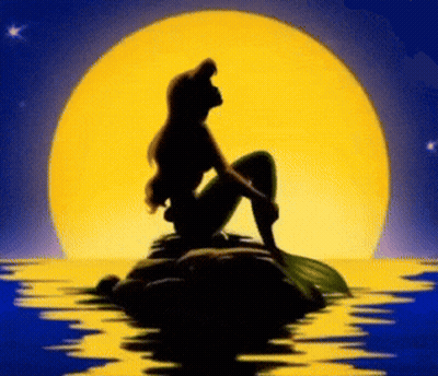 A Silhouette Of A Mermaid Sitting On A Rock In The Water With A Full Moon In The Background GIF
