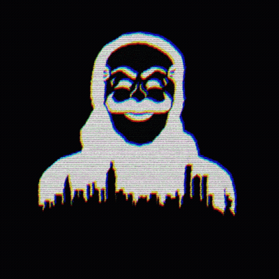 A Silhouette Of A Monkey With A Hood And A City Skyline In The Background GIF