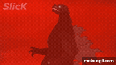 A Silhouette Of A Monster On A Red Background With The Words Slick Below It GIF