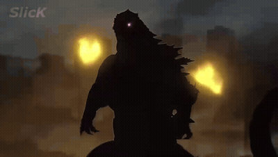 A Silhouette Of A Monster With Flames Coming Out Of Its Chest . GIF