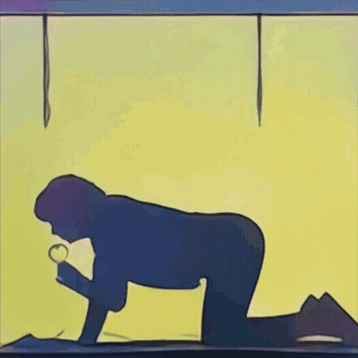 A Silhouette Of A Person Crawling On Their Knees With A Magnifying Glass GIF