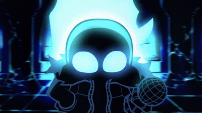 A Silhouette Of A Person Holding A Microphone With A Blue Background GIF