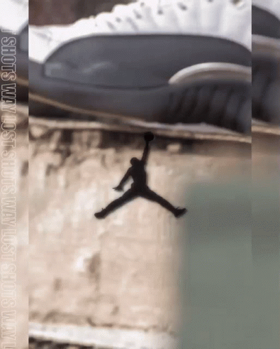 A Silhouette Of A Person Jumping In The Air With The Words " Shots May Just Shots May Just Shots " GIF