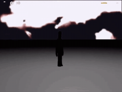 A Silhouette Of A Person Standing In A Dark Room With A Cloudy Sky In The Background . GIF