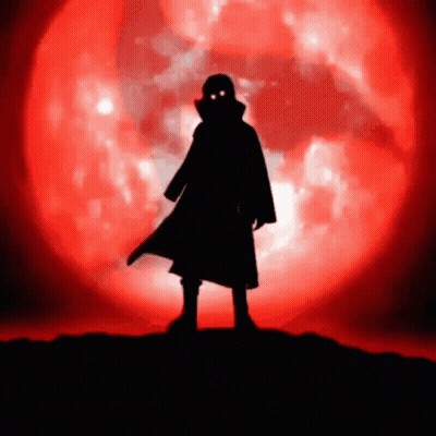 A Silhouette Of A Person Standing In Front Of A Red Background GIF