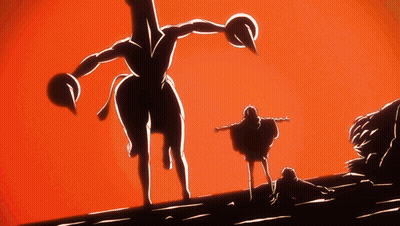 A Silhouette Of A Person Standing Next To A Giant Monster GIF