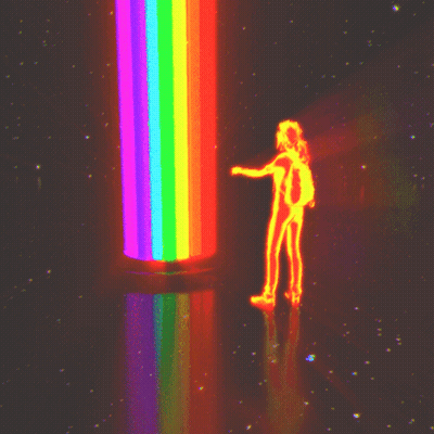 A Silhouette Of A Person Standing Next To A Rainbow GIF