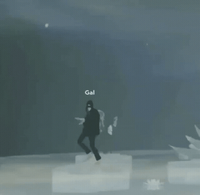 A Silhouette Of A Person Standing On Ice With The Name Gal On The Bottom GIF