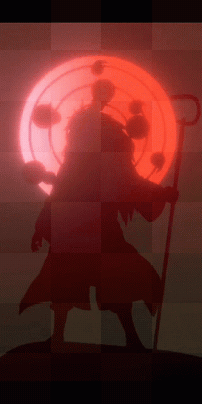 A Silhouette Of A Person With A Cane In Front Of A Red Sun GIF