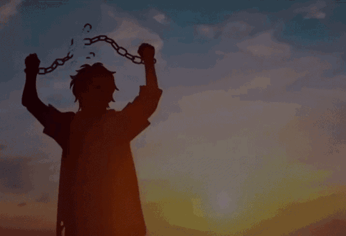 A Silhouette Of A Person With Chains Around Their Neck GIF